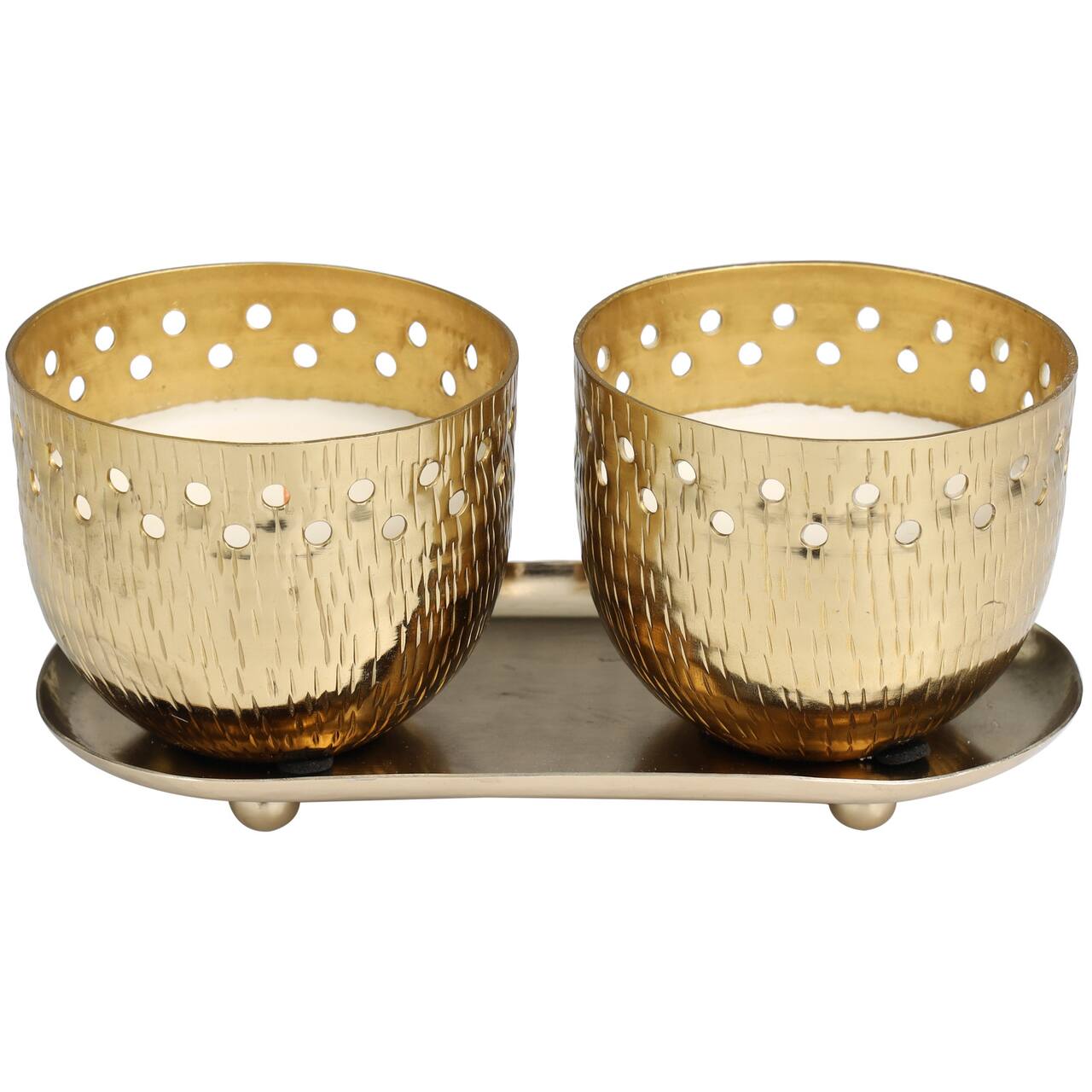 7oz. Jasmine Scented Candles in Cut Out Gold Bowls and Tray